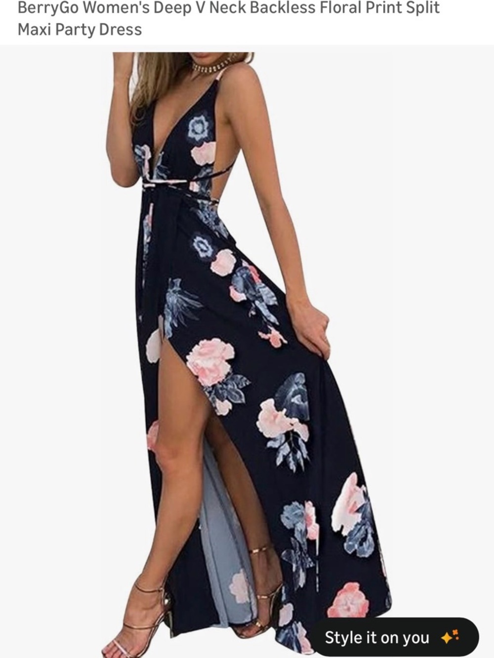 Bohemian Floral Navy Maxi Party Dress with Cross-Back Straps - Picture 3 of 5